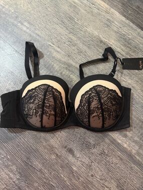 City Chic Eve Mway Black Lace Balconette Bra 40DD Push-up Underwire Boudoir Plus